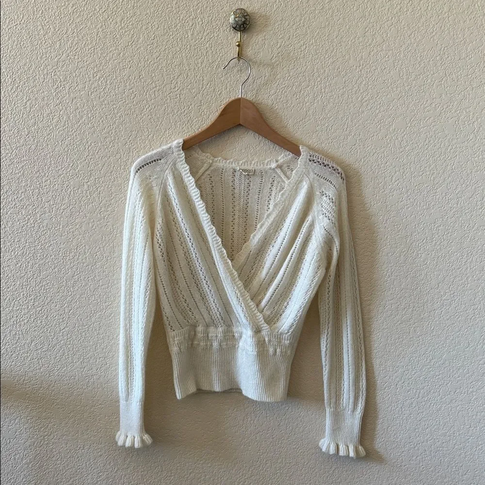 Season Ecru Sweater Knit Faux Wrap Sweater S/M